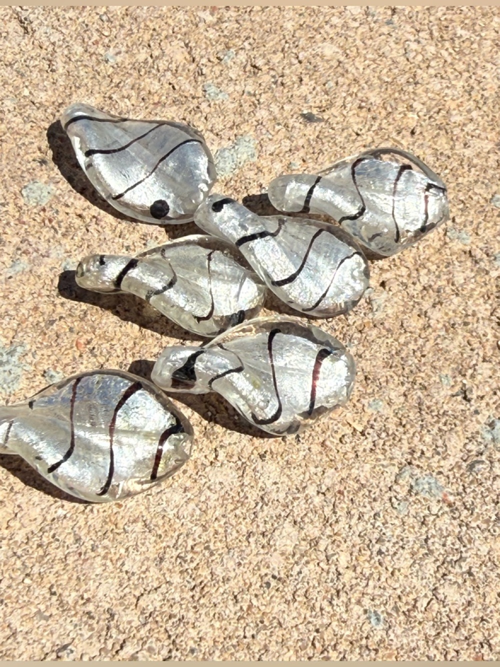 Vintage Italian Murano Glass Beads – Silver Foil Twist, Set of 6